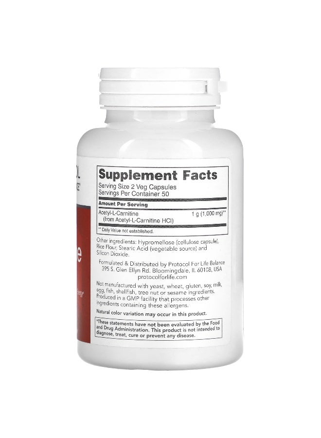 Protocol For Life Balance Protocol for Life Balance, Acetyl-L-Carnitine, 500 mg, 100 Veg Capsules  - Image 2