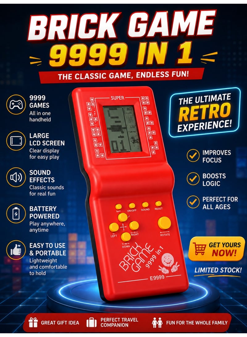 بريك جهاز ألعاب الطوب الكلاسيكي Brick Game 9999 in 1 – لعبة الأتاري اليدوية الأصلية – تصميم محمول وشاشة LCD – سناك ترفيهي لكل الأوقات - Image 5
