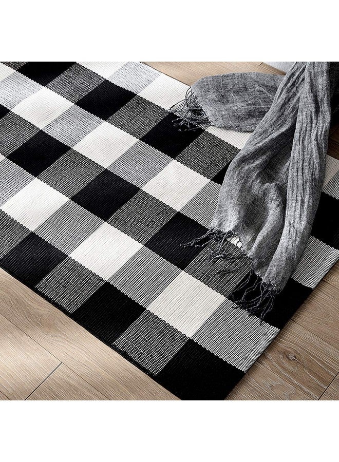 LEVINIS Black and White Doormat Farmhouse- Washable Cotton Farmhouse Layered Doormats Outdoor Buffalo Plaid Rugs for Porch/Kitchen/Entry Way/Laundry Room/Bathroom 51.2''x23.6'' - Image 5