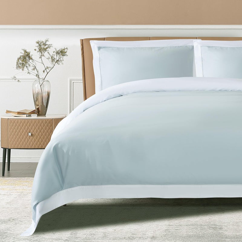 THE COTTON & SILK THE COTTON  SILK 100 Luxury LongStaple Cotton Duvet Cover Set  Soft  Breathable KingCalifornia King Size Misty Blue  White 1 Duvet Cover with Corner Ties  Hidden Zipper 2 Pillow Shams 