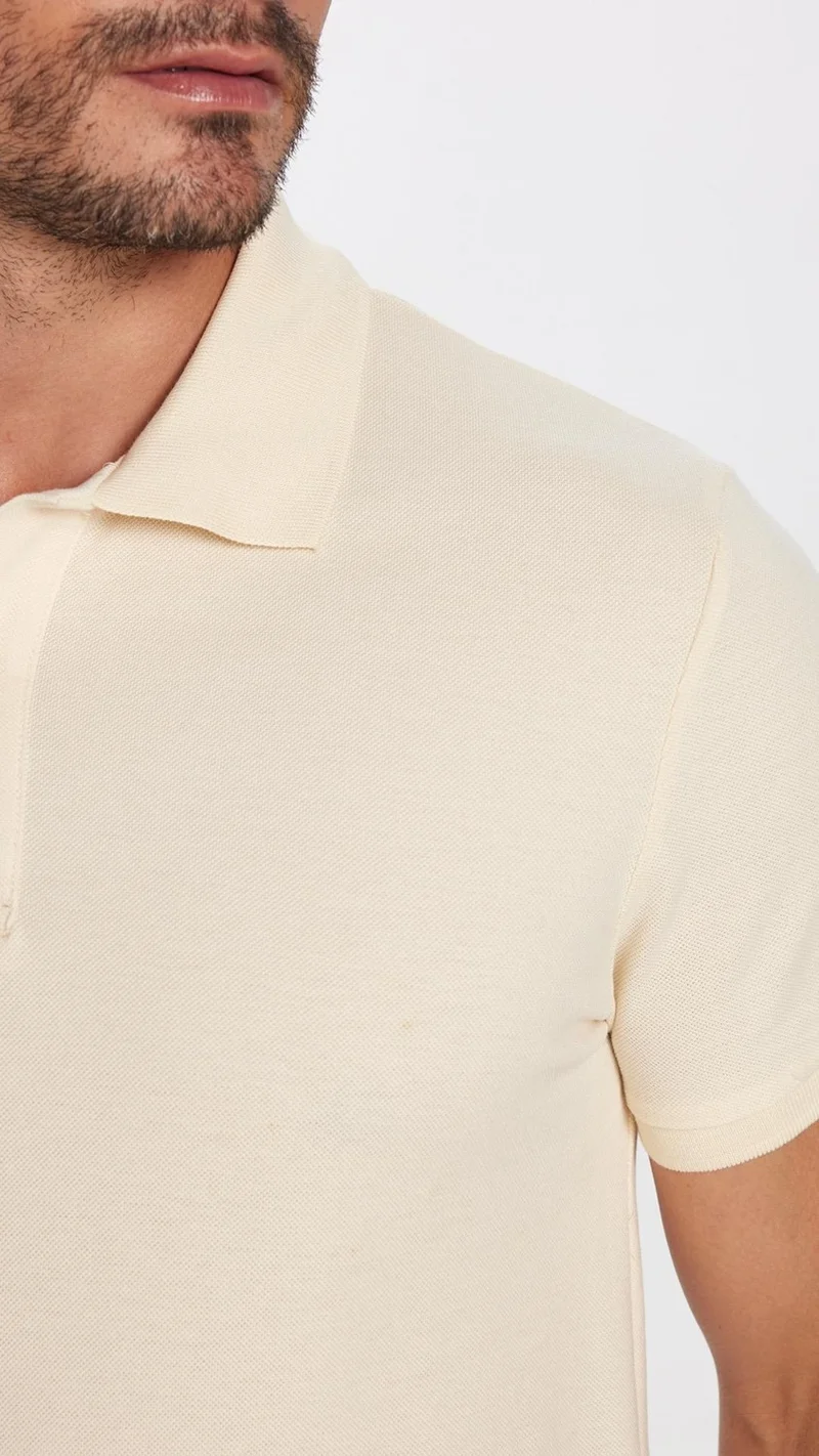 Tudors Men's Slim Fit Slim Fit Cotton Beige Polo Neck T-Shirt