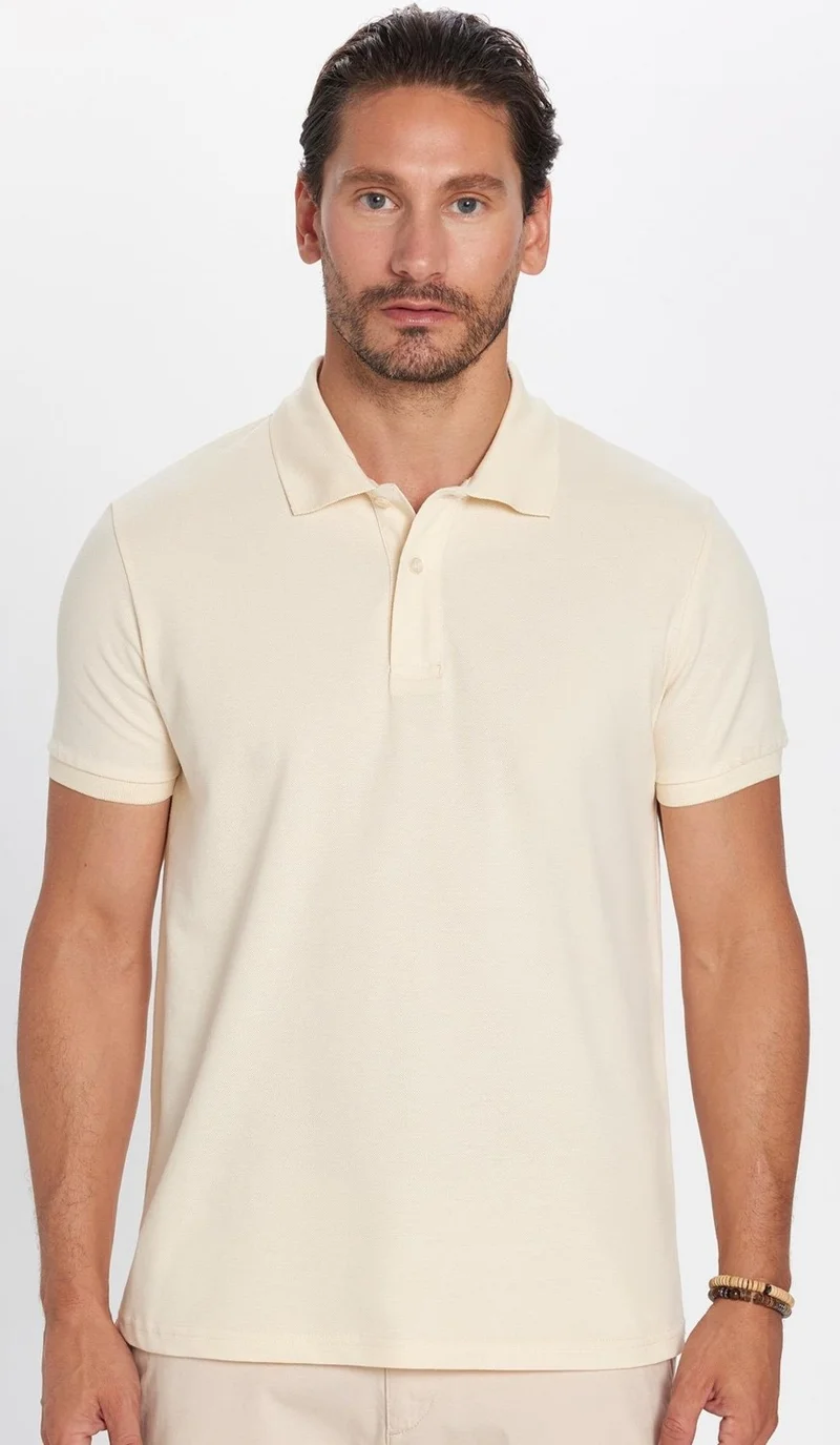 Tudors Men's Slim Fit Slim Fit Cotton Beige Polo Neck T-Shirt