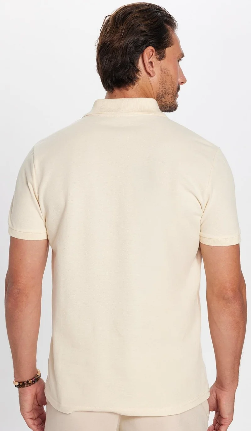 Tudors Men's Slim Fit Slim Fit Cotton Beige Polo Neck T-Shirt