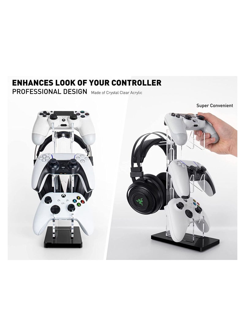 Excefore - Universal 3 Tier Controller Holder and Headset Stand for PS4 PS5 Xbox ONE Switch, Controller Stand Gaming Accessories, Build Your Game Fortresses (Black) - Image 1
