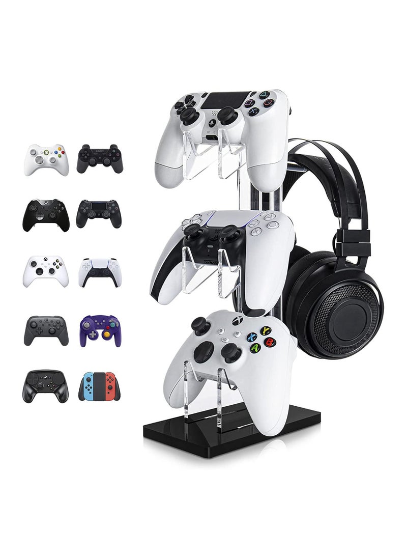 Excefore - Universal 3 Tier Controller Holder and Headset Stand for PS4 PS5 Xbox ONE Switch, Controller Stand Gaming Accessories, Build Your Game Fortresses (Black) - Image 1