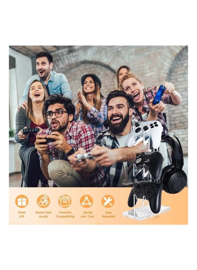Excefore - Universal 3 Tier Controller Holder and Headset Stand for PS4 PS5 Xbox ONE Switch, Controller Stand Gaming Accessories, Build Your Game Fortresses (Black) - Image 1