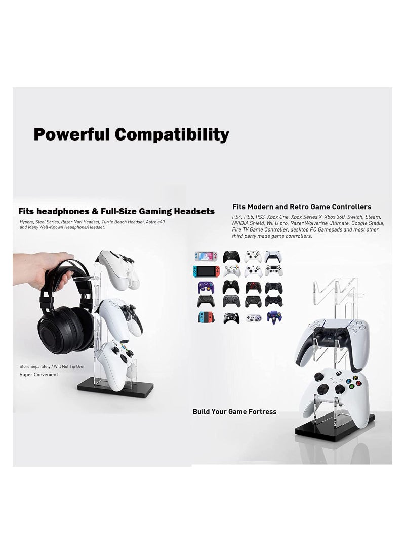 Excefore - Universal 3 Tier Controller Holder and Headset Stand for PS4 PS5 Xbox ONE Switch, Controller Stand Gaming Accessories, Build Your Game Fortresses (Black) - Image 1