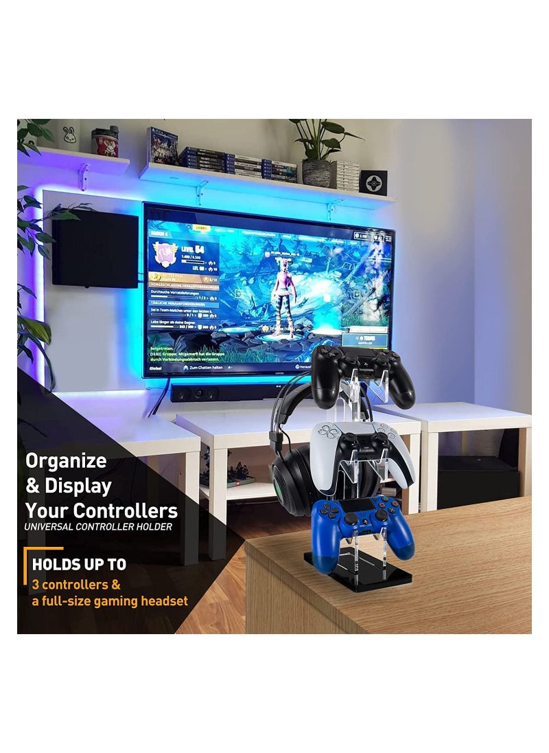 Excefore - Universal 3 Tier Controller Holder and Headset Stand for PS4 PS5 Xbox ONE Switch, Controller Stand Gaming Accessories, Build Your Game Fortresses (Black) - Image 1