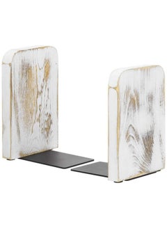MyGift Vintage Whitewashed Wood Office Desktop Bookends 1 Pair  - Image 1