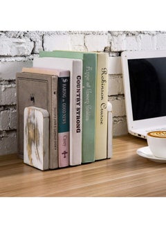 MyGift Vintage Whitewashed Wood Office Desktop Bookends 1 Pair  - Image 3