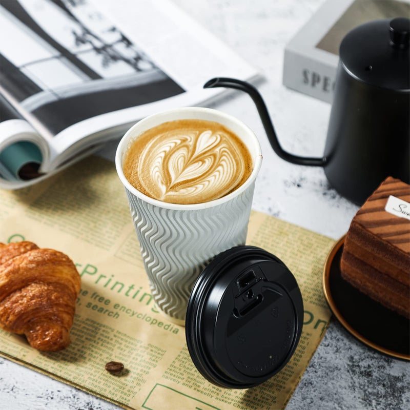 MUCHII 16 oz Disposable Coffee Cups  80 Count Silver Grey Insulated Ripple To Go Cups With Lids and Straws for Tea  Hot Chocolate  and Drinks - Image 4