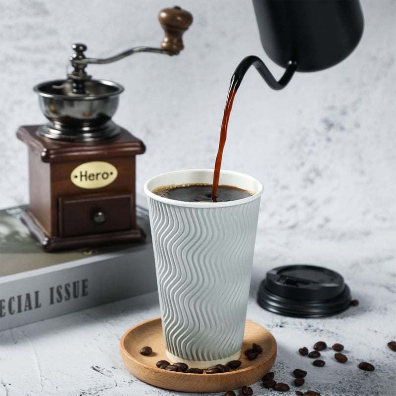 MUCHII 16 oz Disposable Coffee Cups  80 Count Silver Grey Insulated Ripple To Go Cups With Lids and Straws for Tea  Hot Chocolate  and Drinks - Image 2