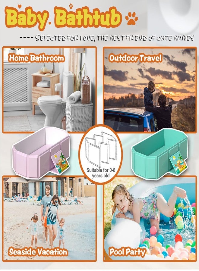 حوض استحمام قابل للطي للأطفال، صينية دش محمولة مانعة للانزلاق للأطفال، حوض استحمام للأطفال الصغار مع سدادة تصريف، مسبح مائي للحمام للأولاد والبنات، حوض استحمام لغسل الحيوانات الأليفة (وردي) - Image 5