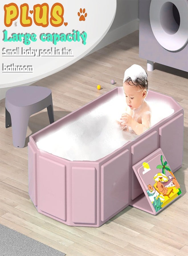 حوض استحمام قابل للطي للأطفال، صينية دش محمولة مانعة للانزلاق للأطفال، حوض استحمام للأطفال الصغار مع سدادة تصريف، مسبح مائي للحمام للأولاد والبنات، حوض استحمام لغسل الحيوانات الأليفة (وردي) - Image 2