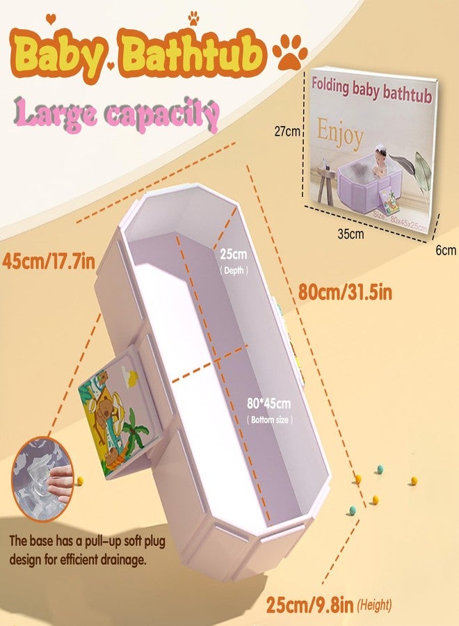 حوض استحمام قابل للطي للأطفال، صينية دش محمولة مانعة للانزلاق للأطفال، حوض استحمام للأطفال الصغار مع سدادة تصريف، مسبح مائي للحمام للأولاد والبنات، حوض استحمام لغسل الحيوانات الأليفة (وردي) - Image 3