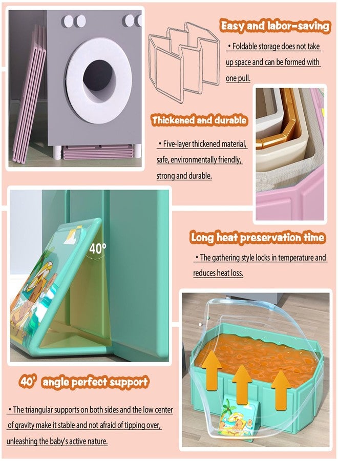 حوض استحمام قابل للطي للأطفال، صينية دش محمولة مانعة للانزلاق للأطفال، حوض استحمام للأطفال الصغار مع سدادة تصريف، مسبح مائي للحمام للأولاد والبنات، حوض استحمام لغسل الحيوانات الأليفة (وردي) - Image 4