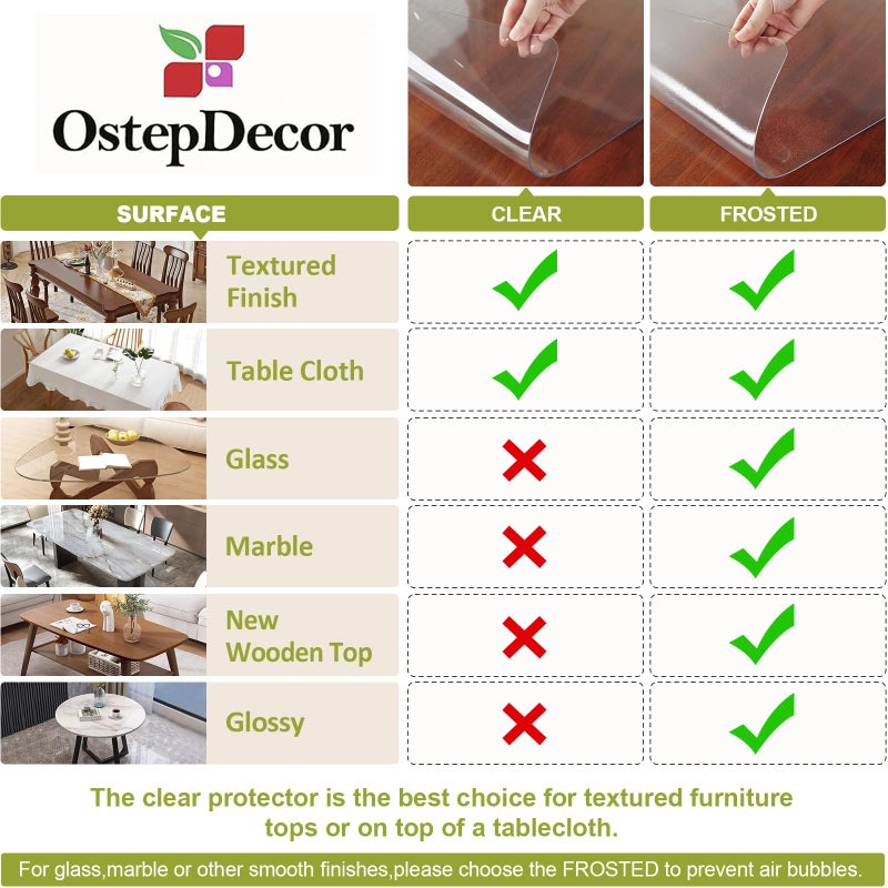 OstepDecor Clear Table Cover Protector 36 x 60 Inch, 2mm Thick Plastic Table Cover, Table Protector for Dining Room Table, Clear Tablecloth Protector, Table Pad Mat for Kitchen Wood Table - Image 5