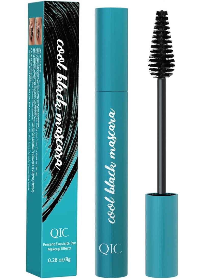 QIC Cool Black Mascara Vegan Mascara Fiber Mascara Best Volumizing Mascara for Long Lashes Liquid Lash Extension Mascara Waterproof Sweat Resistant 24-Hour Non-Stick Effect - Image 1