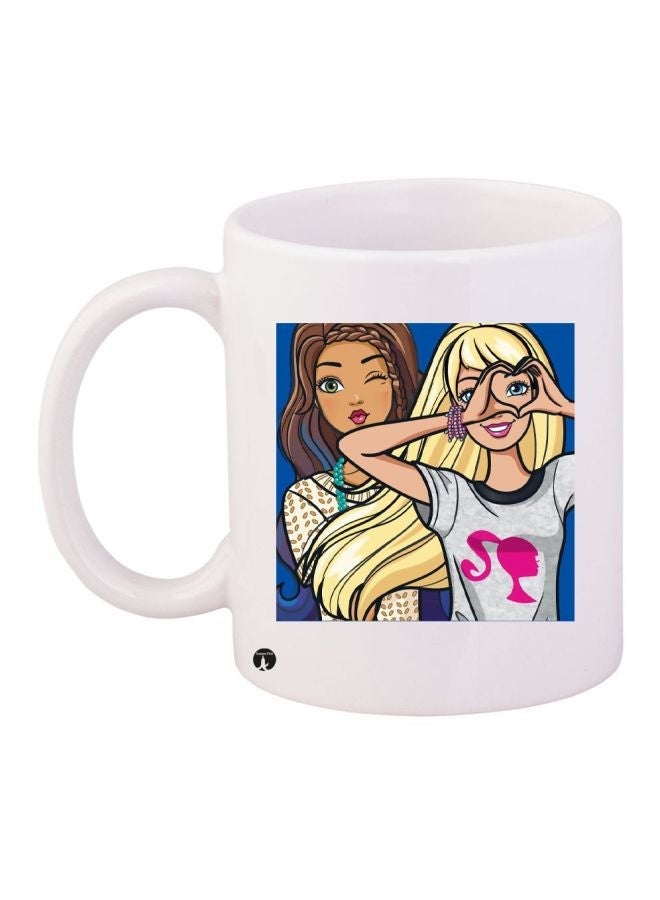 RYN Cartoon Girl Printed Coffee Mug White/Beige/Brown 11ounce