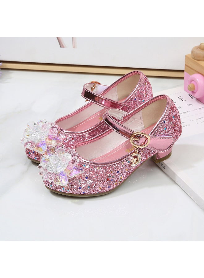 Girls' Princess Shoes Spring Children's High-heeled Shoes Stage Performance Shoes For Older Children Crystal Leather Shoes Little Princess