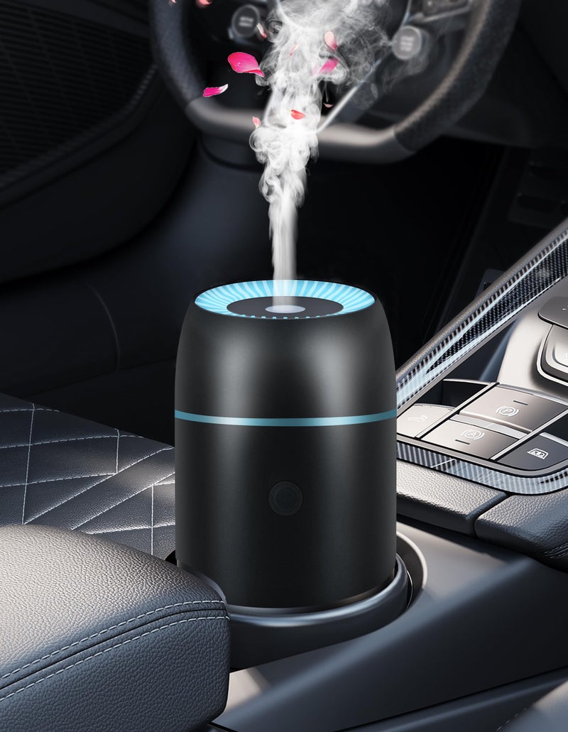 Car Diffuser for Essential Oils Portable Mini Ultrasonic Mist Humidifier 100ml USB Aromatherapy Diffuser Freshener with Colorful Lights for Small Space Home Office Bedroom Black