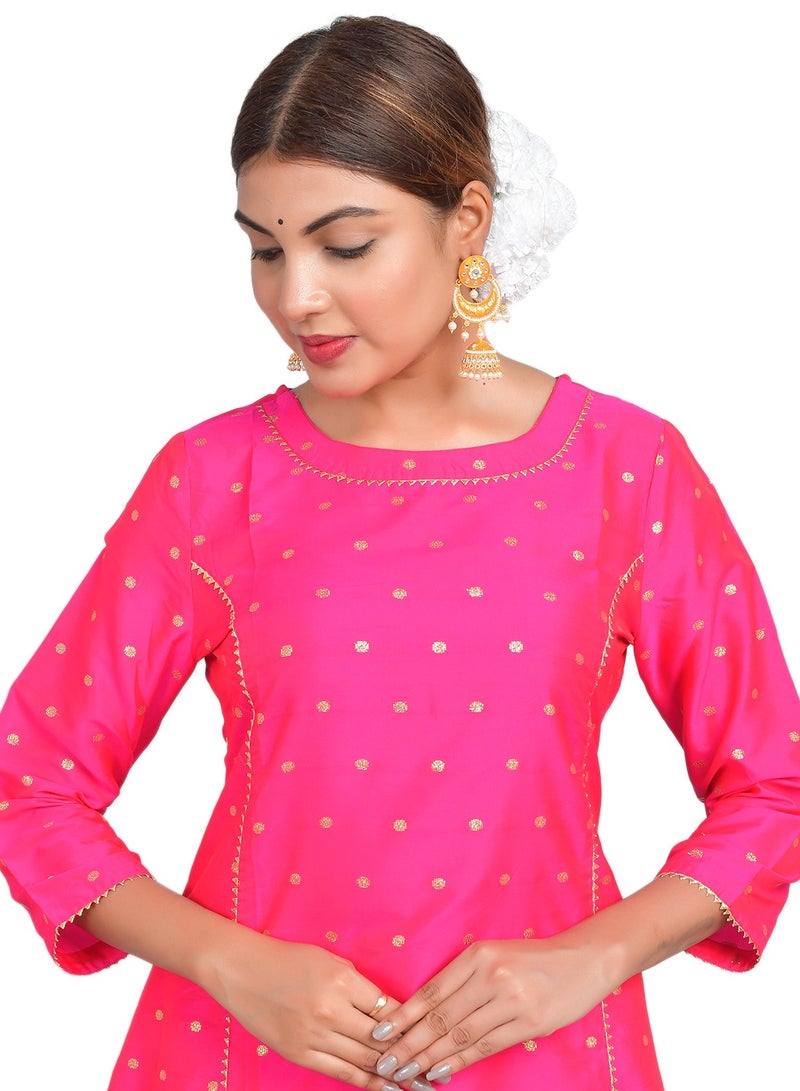 Riara Women Pant Set Summer Suit Solid Colour Flared Kurti with Pant Casual Kurta Set for Girls  Art Silk (Taffeta Booty) Size L  - Image 3