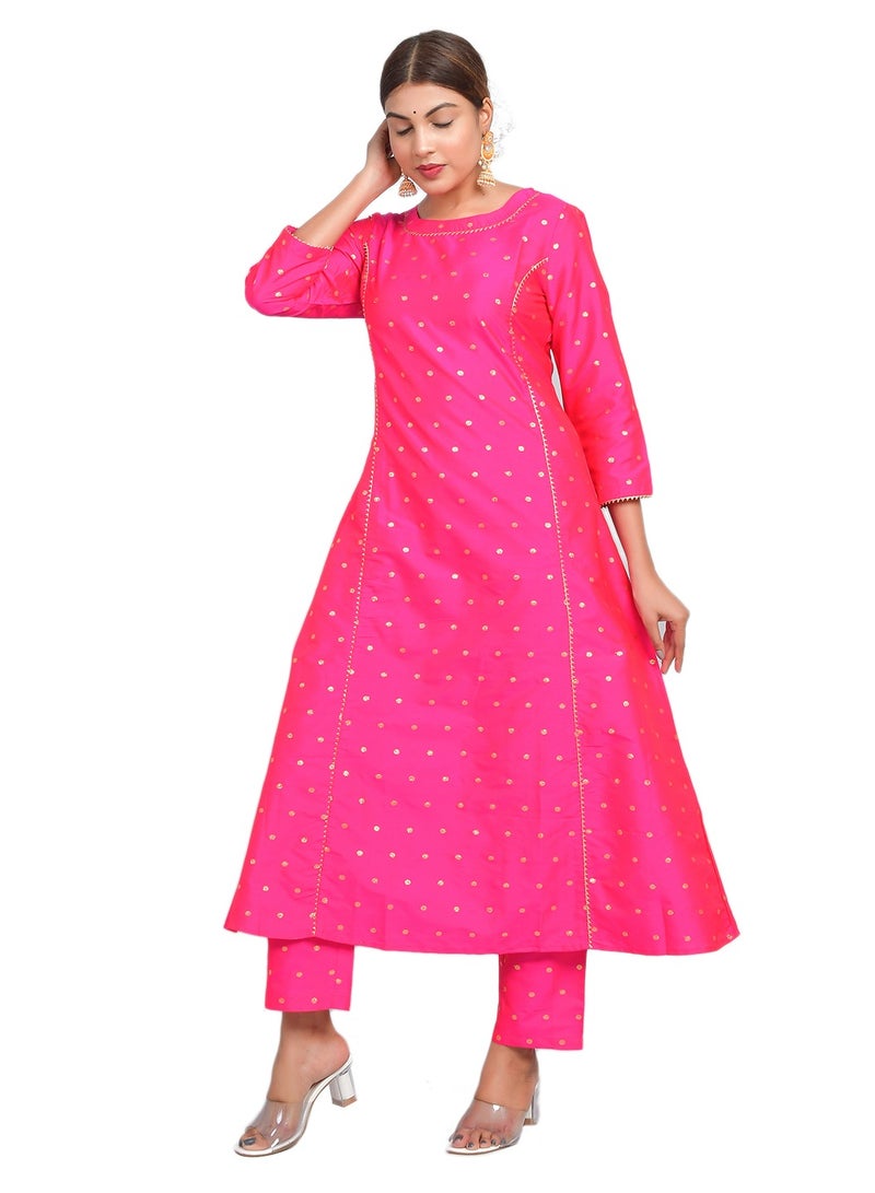 Riara Women Pant Set Summer Suit Solid Colour Flared Kurti with Pant Casual Kurta Set for Girls  Art Silk (Taffeta Booty) Size L  - Image 2