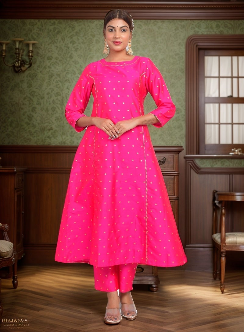 Riara Women Pant Set Summer Suit Solid Colour Flared Kurti with Pant Casual Kurta Set for Girls  Art Silk (Taffeta Booty) Size L  - Image 1