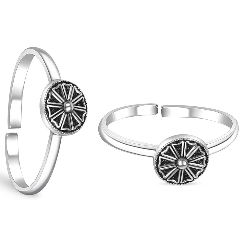 silver chest 925 Pure Sterling Silver Oxidized Toe Ring/Bichhiya for Women and Girl. Pair of 2 Stylish Toe ring Silver - Image 1