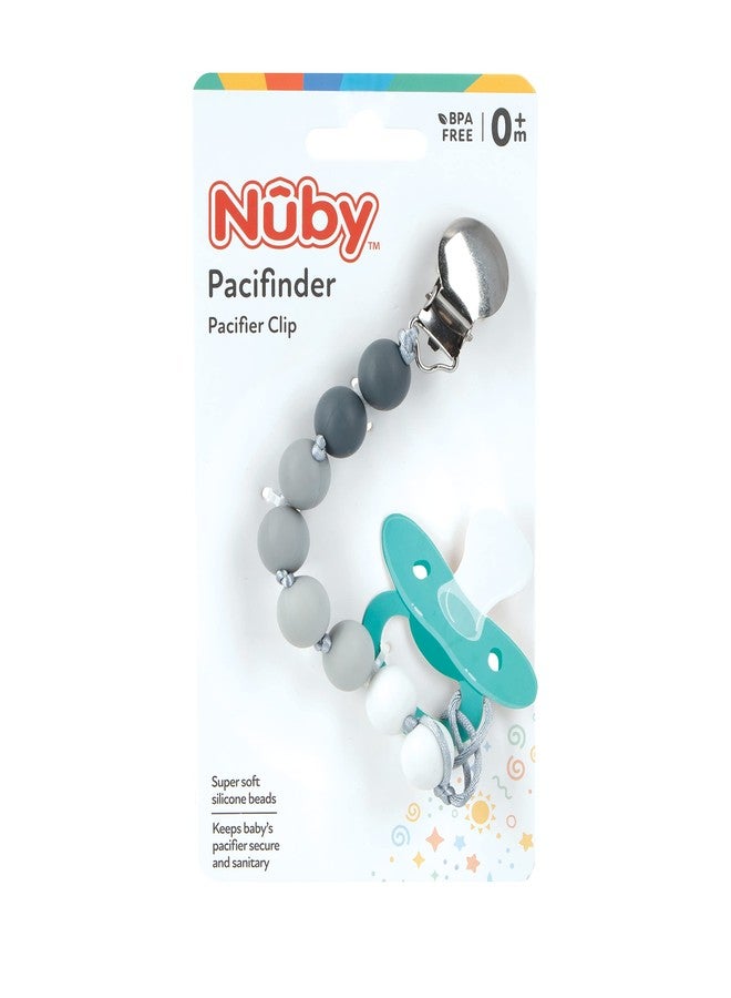 Nuby 1 pk Silicone Pacifinder with Metal Clip - 0+ Months, 1 Pack: Assorted Neutral Colors (Grey or Aqua) - Image 4
