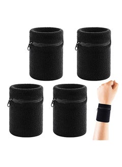 Y&D Zipper Sports Wristband, Exercise Gym Sweatband Wristband Wrist Wallet Pouch with Pocket for Outdoor Walking HikingSports Running Travel 4Pcs Black  - Image 1
