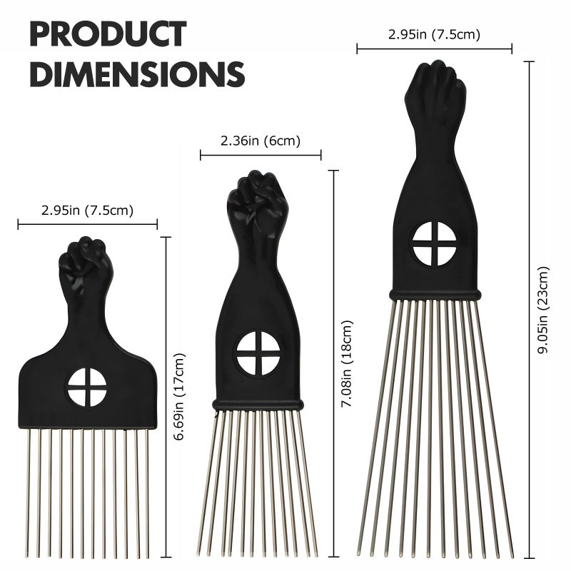 Kootinn 3-Piece Stainless Steel Afro Hair Pick Set, Fist Design for Men & Women, Perfect for Natural Curly Afro Hair, Essential Hairdressing Styling Tool - Image 4