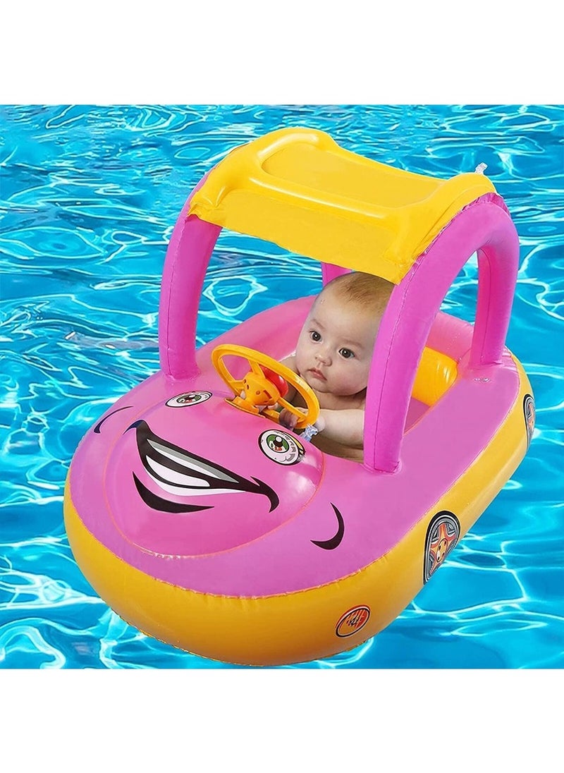 ZERIFAM - Baby Swimming Float, Car Inflatable Baby Float Ring with Canopy for Toddler Infant Boys Girls Pool Floaties Cute Boat Summer Beach Outdoor Play - Image 1