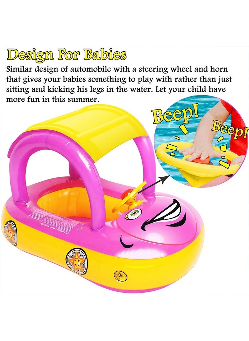 ZERIFAM - Baby Swimming Float, Car Inflatable Baby Float Ring with Canopy for Toddler Infant Boys Girls Pool Floaties Cute Boat Summer Beach Outdoor Play - Image 1