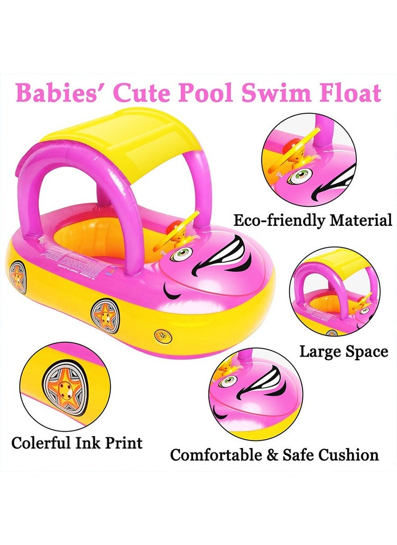 ZERIFAM - Baby Swimming Float, Car Inflatable Baby Float Ring with Canopy for Toddler Infant Boys Girls Pool Floaties Cute Boat Summer Beach Outdoor Play - Image 1