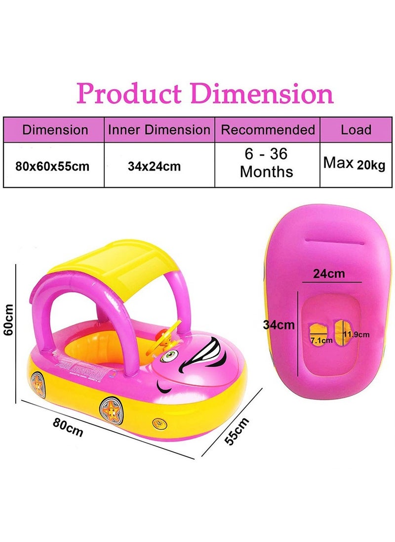 ZERIFAM - Baby Swimming Float, Car Inflatable Baby Float Ring with Canopy for Toddler Infant Boys Girls Pool Floaties Cute Boat Summer Beach Outdoor Play - Image 1