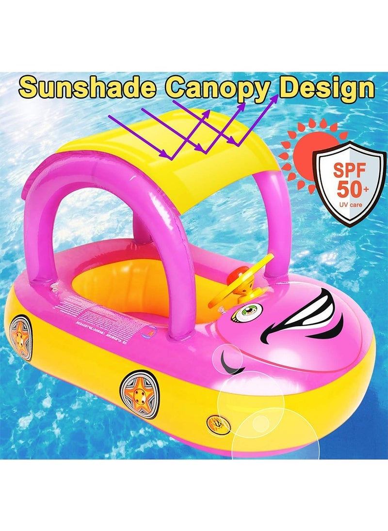 ZERIFAM - Baby Swimming Float, Car Inflatable Baby Float Ring with Canopy for Toddler Infant Boys Girls Pool Floaties Cute Boat Summer Beach Outdoor Play - Image 1