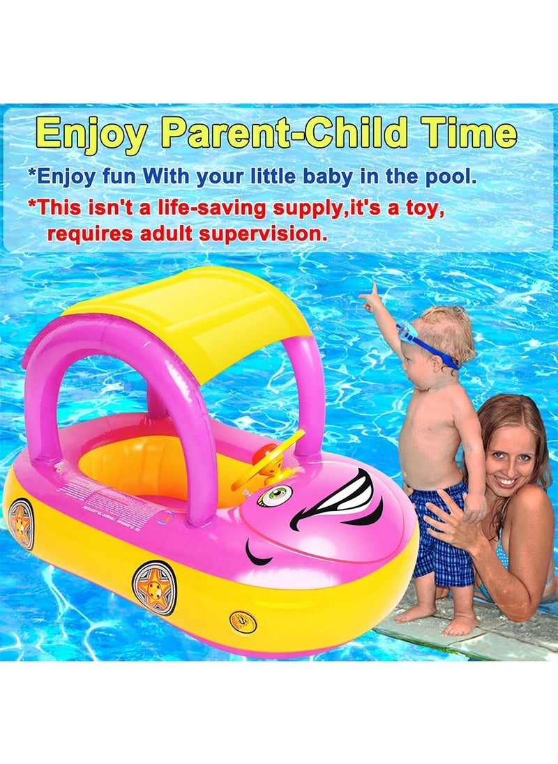 ZERIFAM - Baby Swimming Float, Car Inflatable Baby Float Ring with Canopy for Toddler Infant Boys Girls Pool Floaties Cute Boat Summer Beach Outdoor Play - Image 1