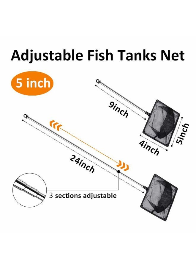 Grepol-V Aquarium Fish Net, 5 Inch Fine Mesh Fish Tank with Extendable 9-24 inch Long Handle - Image 2