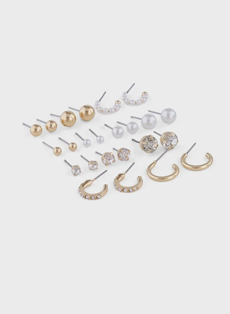 ELLA 12 Pack Mix Pearl Stud Earrings Set