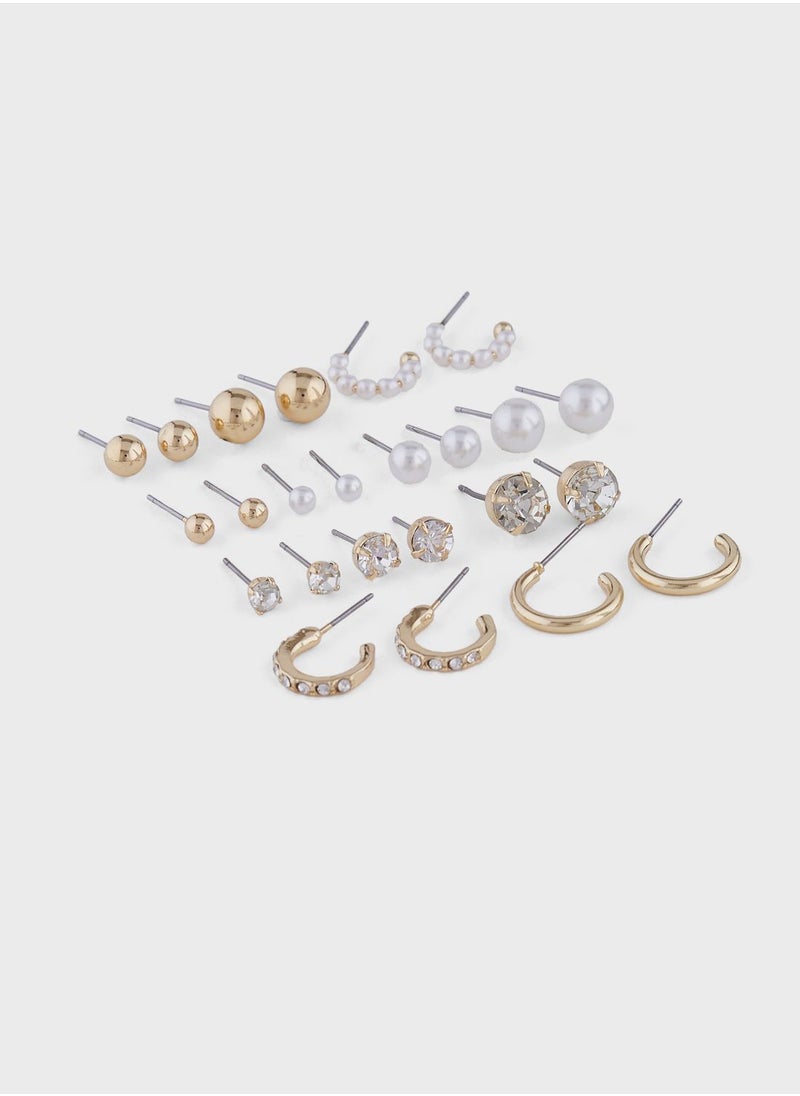 ELLA - 12 Pack Mix Pearl Stud Earrings Set - Image 1