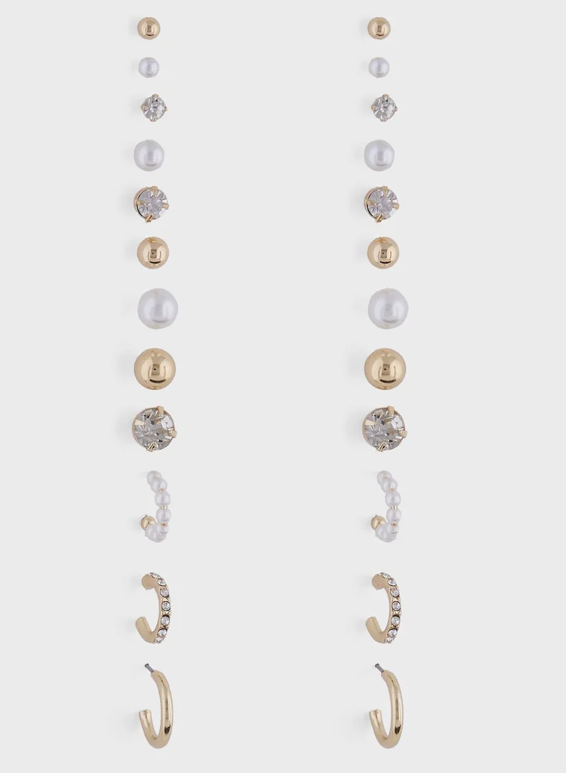 ELLA 12 Pack Mix Pearl Stud Earrings Set