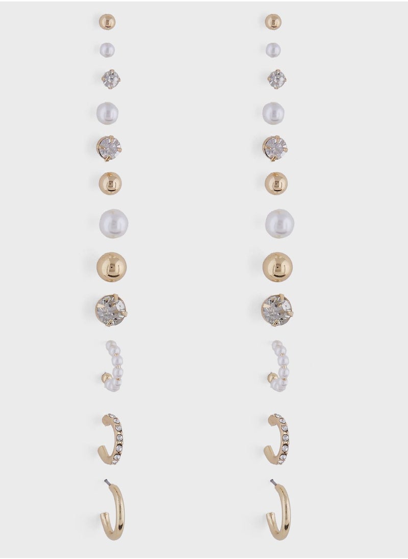 ELLA - 12 Pack Mix Pearl Stud Earrings Set - Image 1