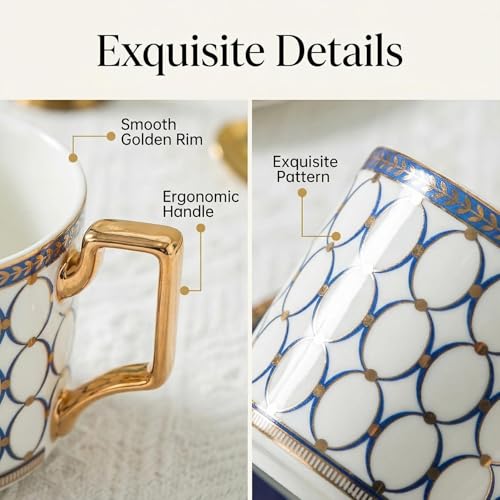 CwlwGO- European Bone China Tea Cup Sets Of 2,Elegance Blue and White Ceramic Cup and Saucers, For Women Tea Parties or Gifts Giving. - Image 4