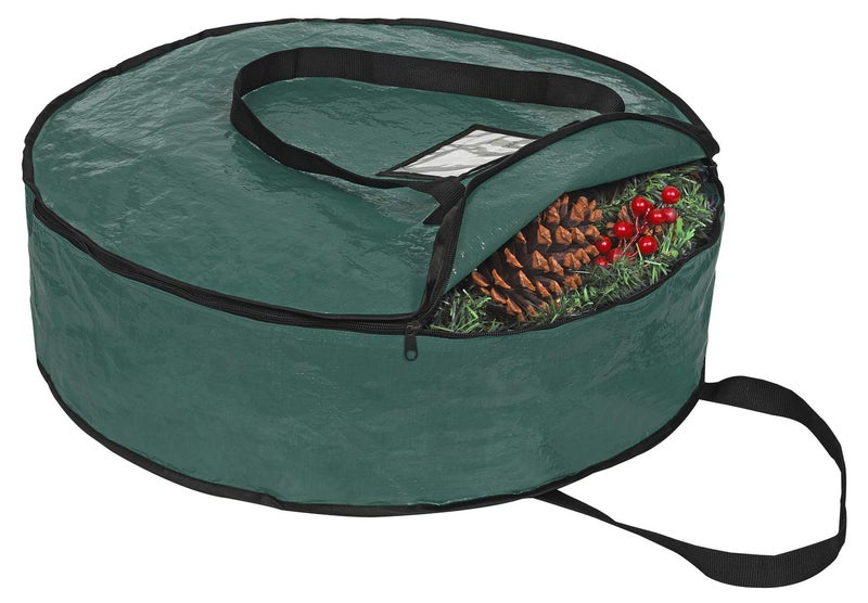 Bropik Christmas Late Storage Bag 24 - Garland Holiday Container مع مادة مقاومة للدموع - تتميز بمقابض شاقة وفتحة بطاقة شفافة - (أخضر)