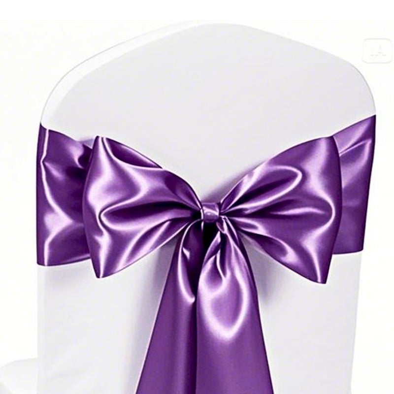 Gankar Wedding Satin Chair Sashes Bows 7x108 Inch Party Chairs Accessories Ribbon Bands Knots Ties for Banquet Cafe Birthday Celebration Decoration Theme Activity 50 Pieces Purple