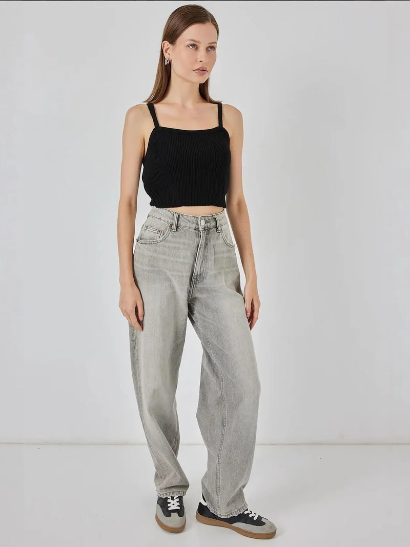 Big Dart Black BDART Square Collar Ribbed Knit Crop Top for Women | Best Price UAE