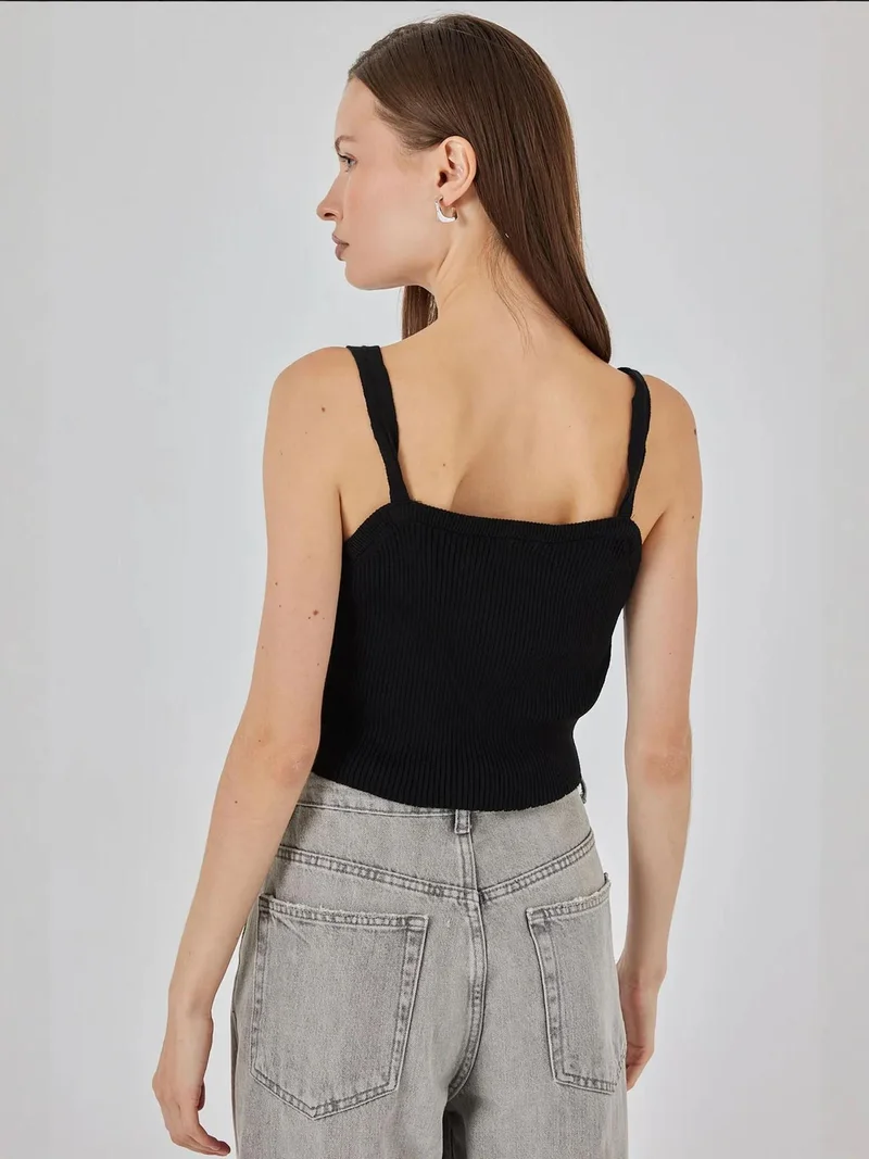 Big Dart Black BDART Square Collar Ribbed Knit Crop Top for Women | Best Price UAE