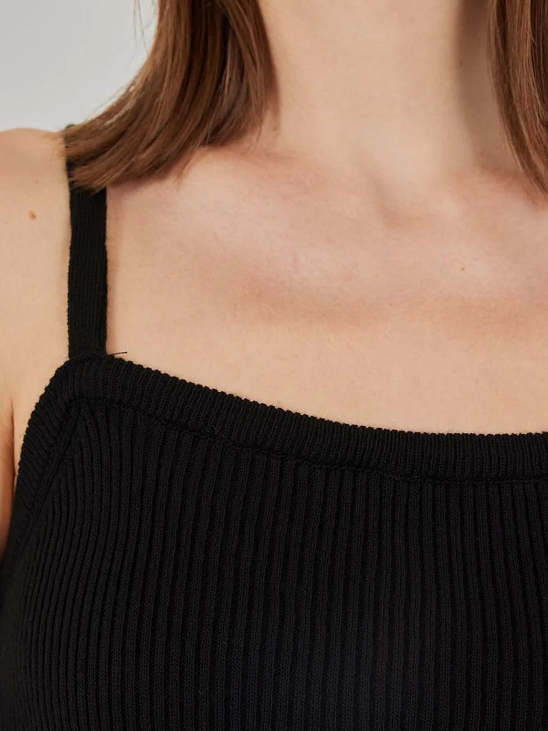 Big Dart Black BDART Square Collar Ribbed Knit Crop Top for Women | Best Price UAE