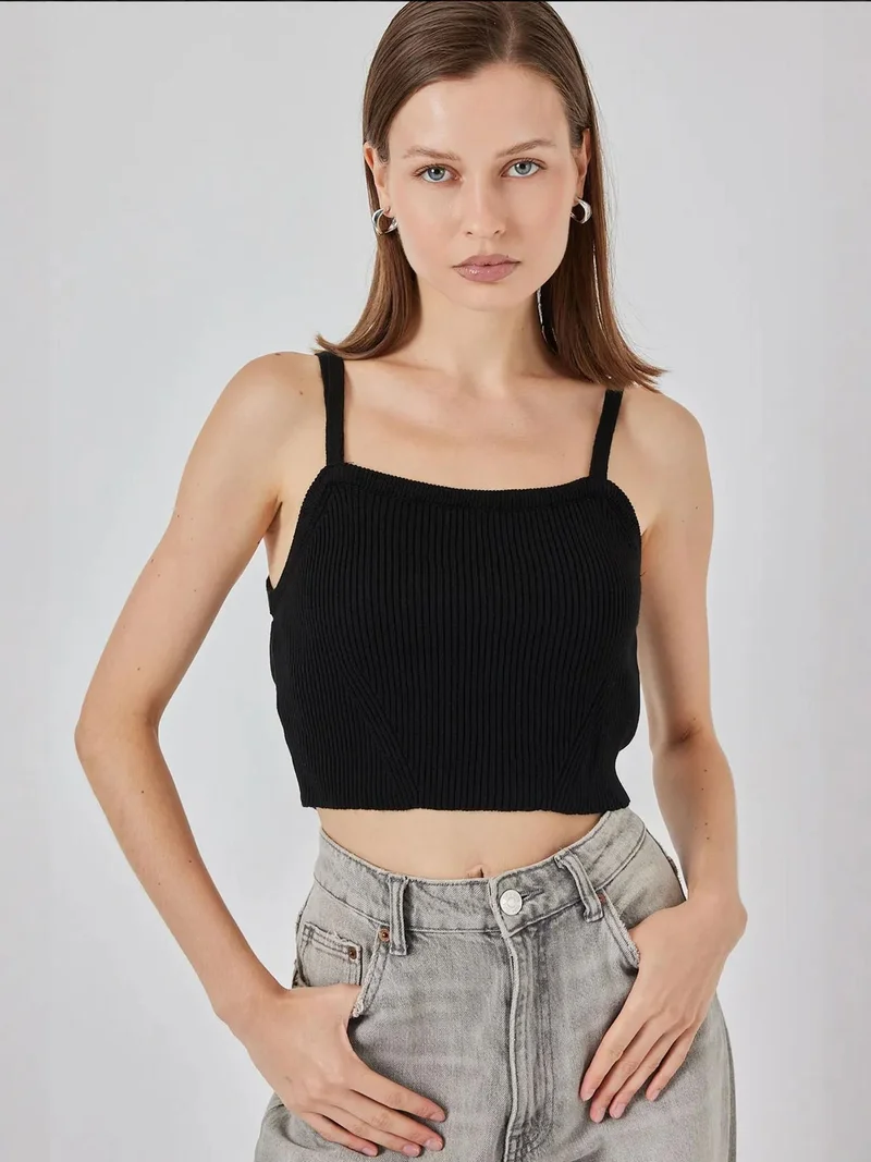 BDART Square Collar Ribbed Knit Crop Top